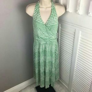 Boden Dress 10 R Womens Green White Polka Dot Shea